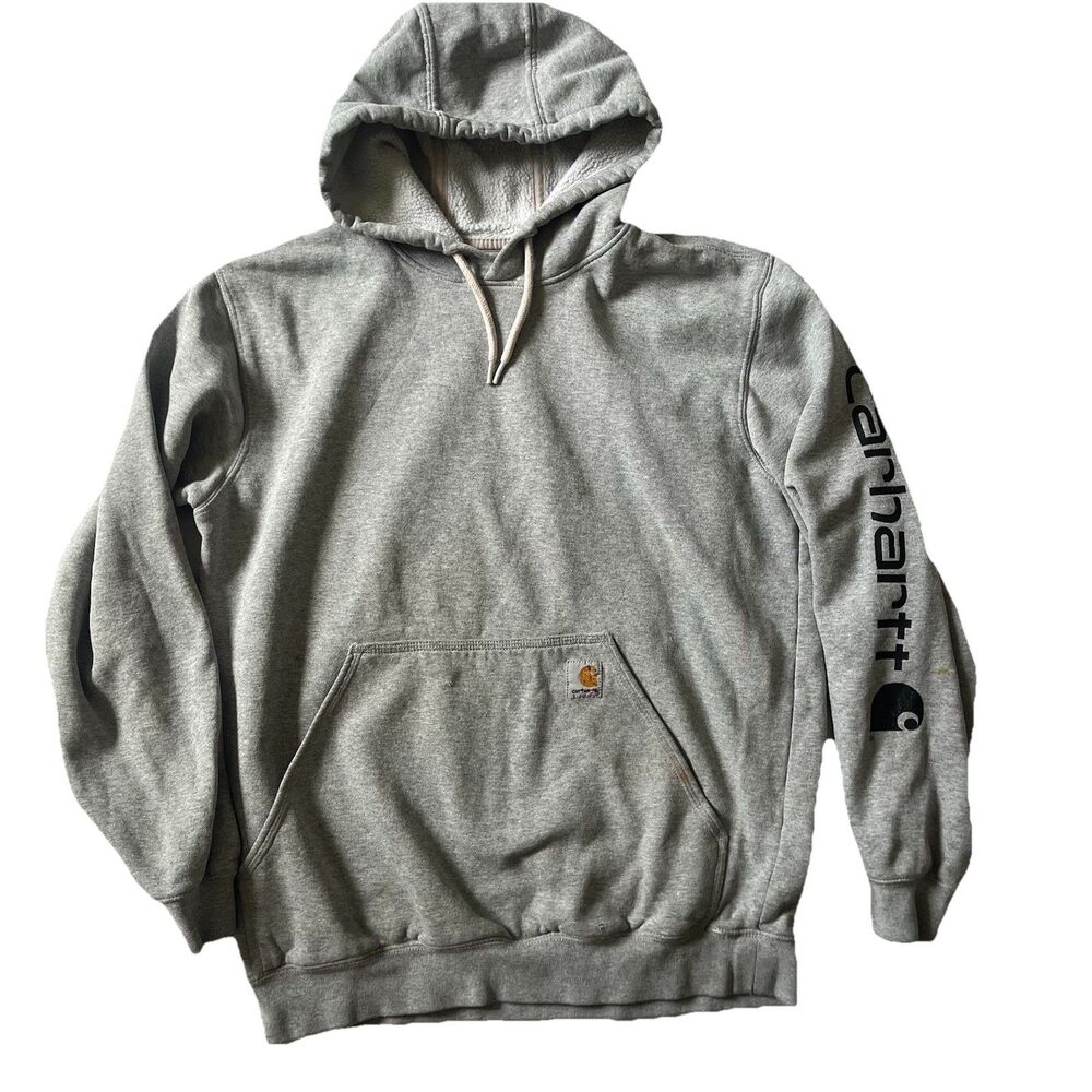 Carhartt Sweatshirt Hoodie Mens M Gray Original Fit Workwear Pullover Spellout
